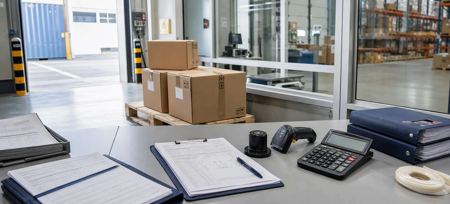 Douane import Chine-France : documents, scanner et cartons en zone de controle