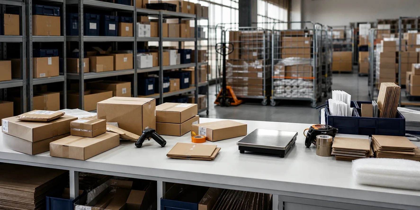 E-commerce et FBA Chine-France : station de preparation de petits colis en entrepot